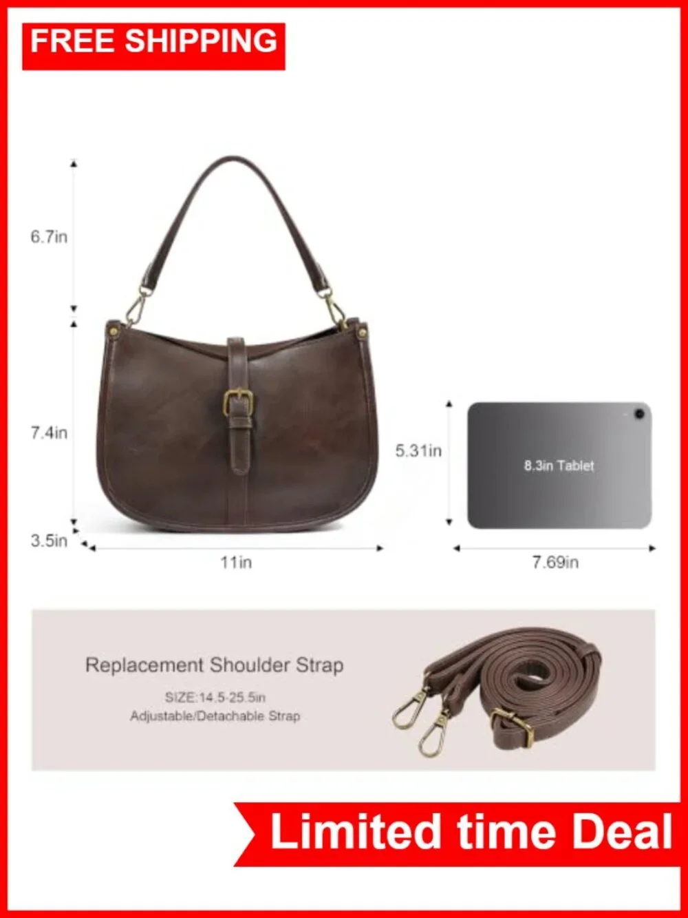 Vegan Leather Hobo Shoulder Bag Women Vintage Crossbody Purse
